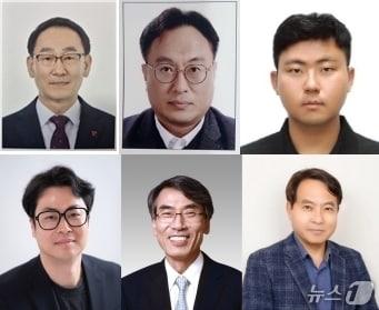 본문 이미지 - 왼쪽 위쪽부터 시계방향으로 태평양금속 김찬하 대표, KEC 박강석 본부장, 일성기계공업 김도균 실장, GS구미열병합발전 이정균 대표, KH바텍 남광희 대표, 한화시스템 박진융 팀장&#40;구미상의 제공. 재판매 및 DB금지&#41;/뉴스1