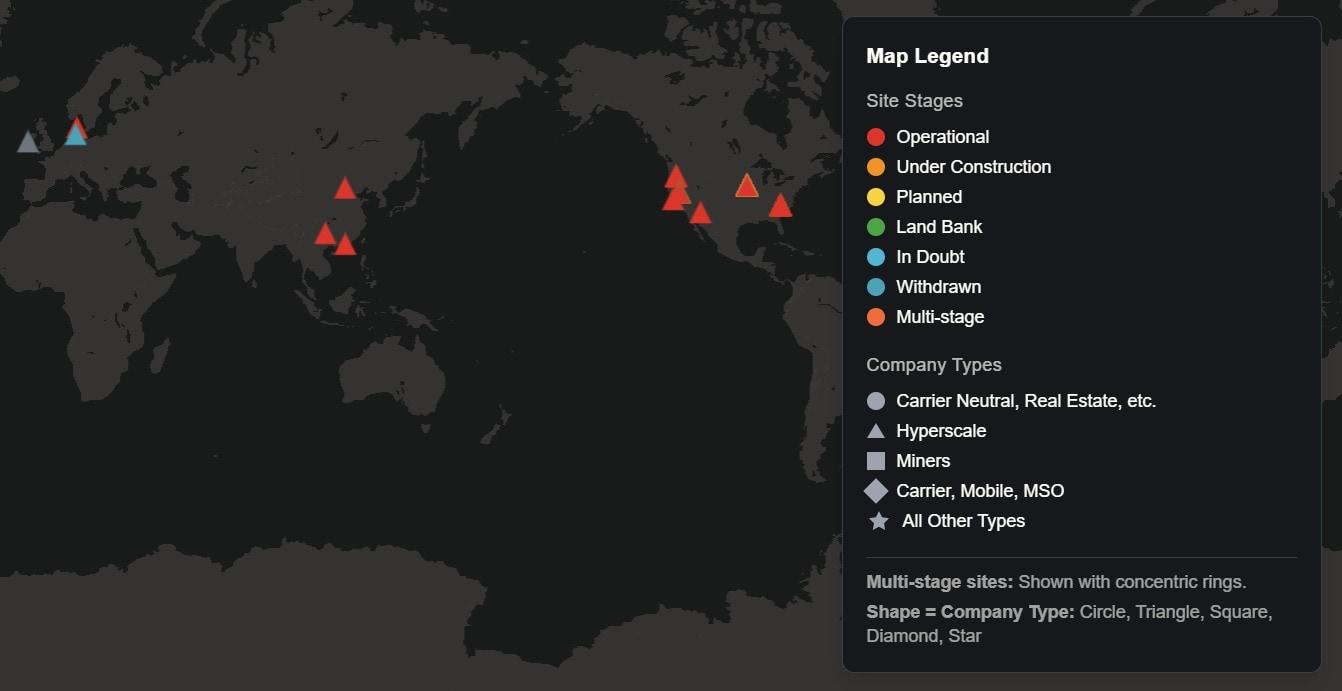 본문 이미지 - 애플의 국제 데이터센터 설치&#40;추정 포함&#41; 현황을 표시한 지도. 한국에는 추정으로도 표시가 되지 않았다. &#40;박스텔&#40;BAXTEL&#41; 갈무리&#41;