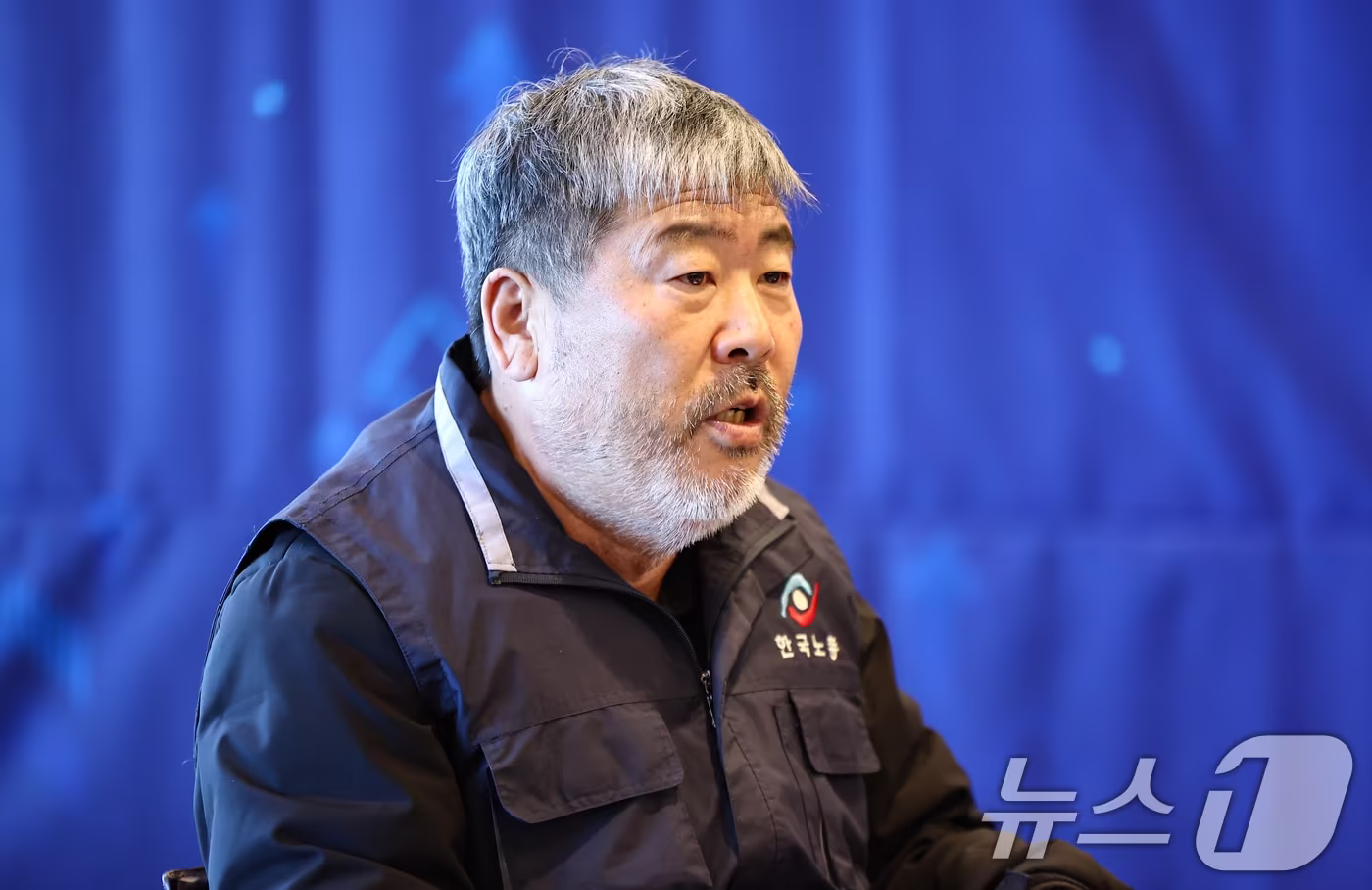 김동명 한국노총 위원장이 서울 중구 프레스센터에서 열린 노동안전 노사정 대표자 간담회에서 인사말을 하고 있다. 2025.12.8/뉴스1 ⓒ News1 김도우 기자