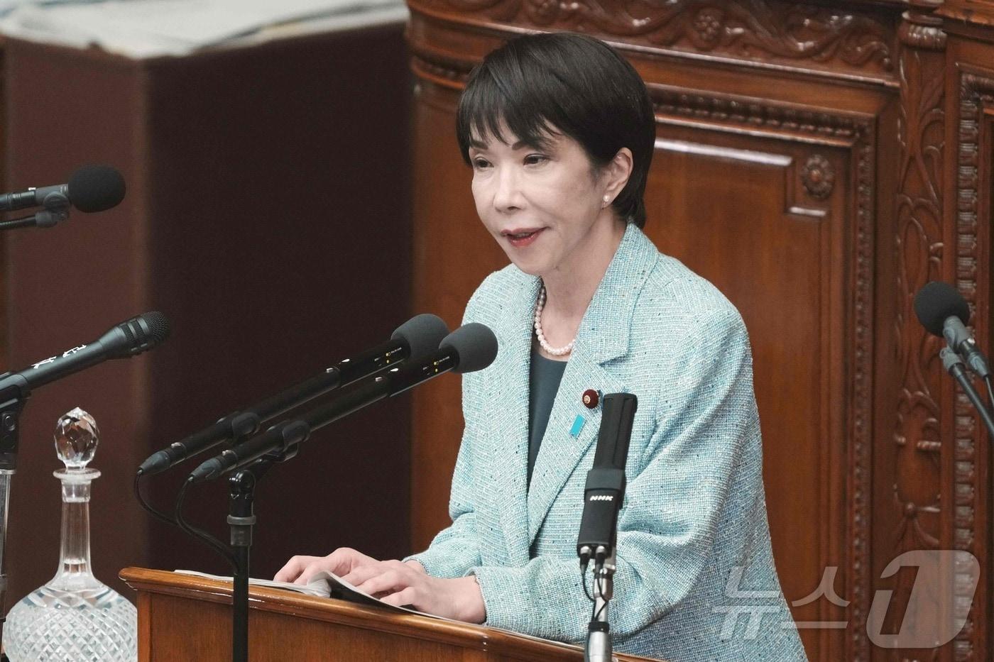 8일 일본 도쿄 국회에서 열린 중의원 본회의에서 다카이치 사나에 일본 총리가 야당 의원의 질문에 답하고 있다. 2025.12.08. ⓒ AFP=뉴스1 ⓒ News1 이정환 기자