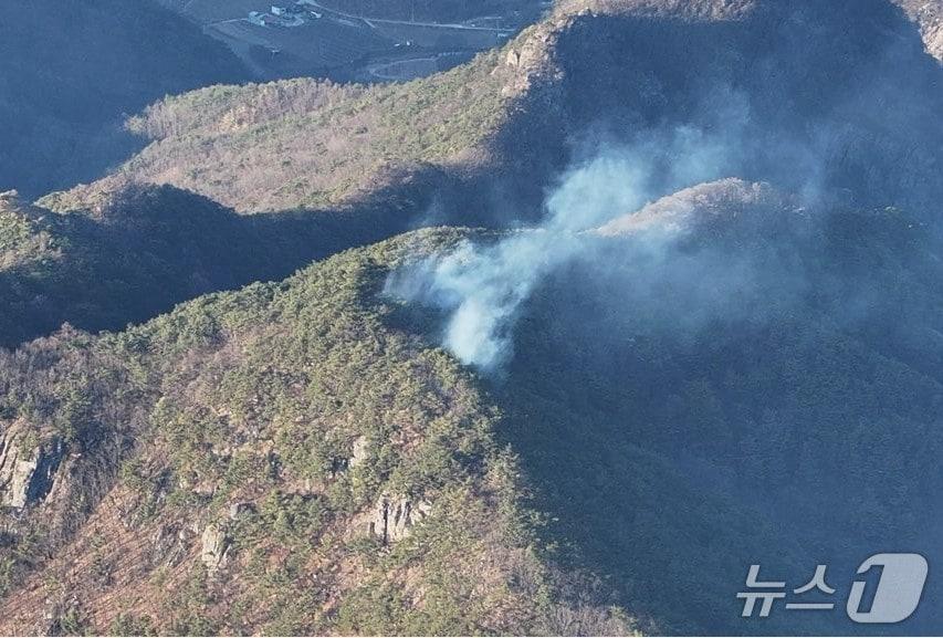 본문 이미지 - 8일 오후 3시 19분쯤 경북 청송군 주왕산면 상의리 성불사 인근에서 불이나 산림과 소방 당국이 산불 진화에 나섰다.&#40;경북소방본부 제공.재판매 및 DB금지&#41;2025.12.8/뉴스1