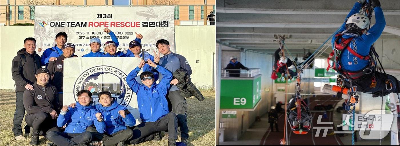  경북 포항북부소방서 구조구급센터 소속 홍영욱 소방장과 이성훈 소방사의 &#39;단디팀&#39;이 제3회 소방청 원팀 로프구조 경연대회에 첫 출전해 준우승을 차지했다. &#40;포항북부소방서 제공, 재판매 및 DB금지&#41; 2025.12.9/뉴스1