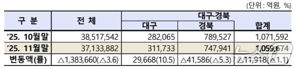 본문 이미지 - 11월 대구·경북 상장법인 시가총액.&#40;한국거래소 제공. 재판매 및 DB 금지&#41;