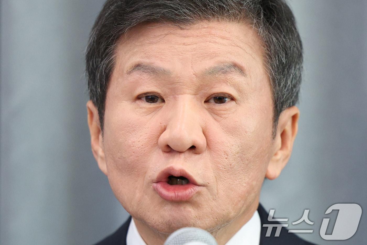 4선에 도전하는 정몽규 대한축구협회장이 11일 오전 서울 종로구 포니정재단에서 기자회견을 하고 있다. 2025.2.11/뉴스1 ⓒ News1 신웅수 기자