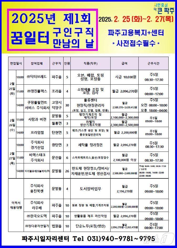 본문 이미지 - 파주시 2025년 제1회 구인 구직 만남의 날 행사 안내문. (파주시 제공)