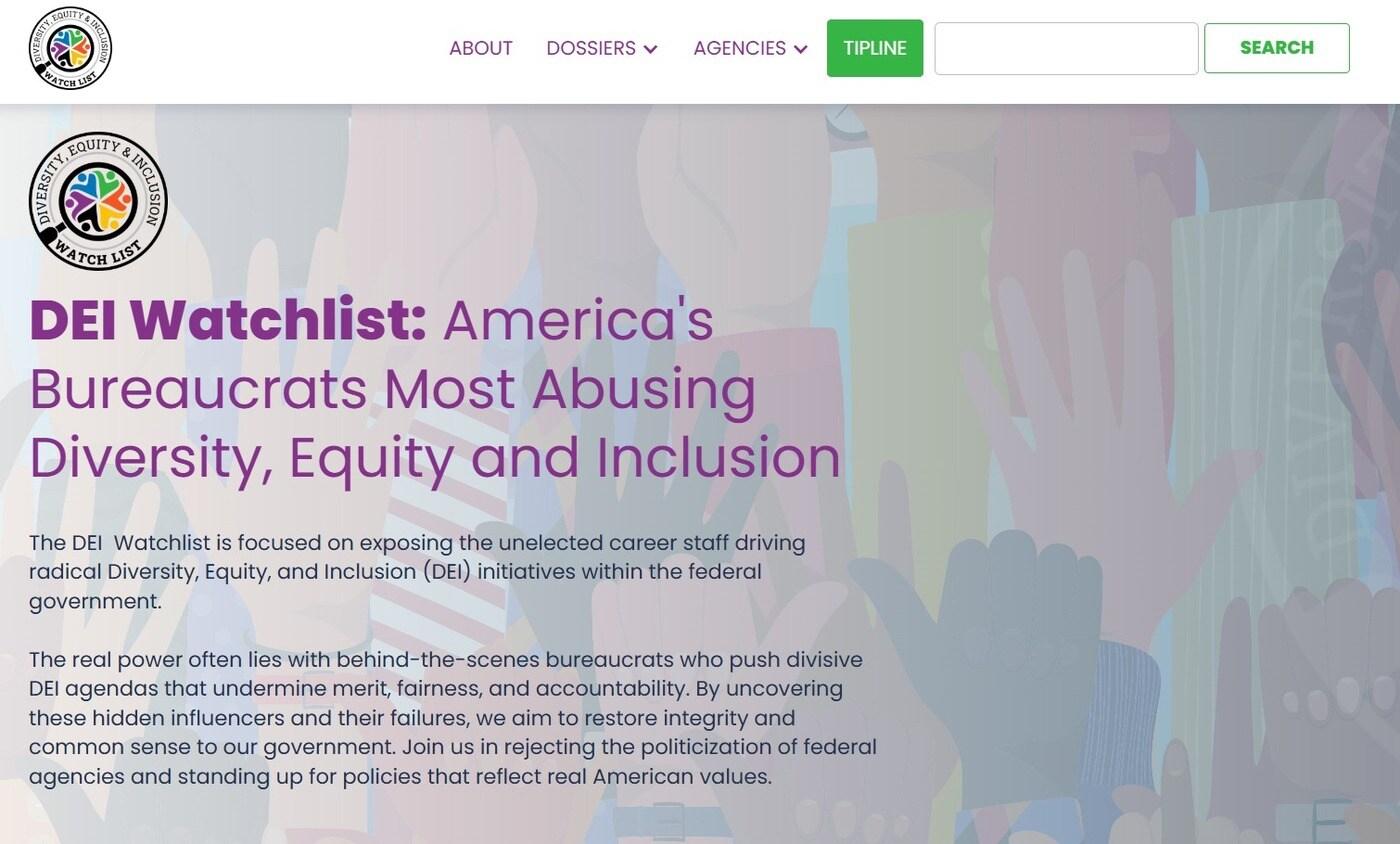 미국의 비영리단체 '미국책임재단(AAF)'이 운영하는 'DEI 감시 목록' 웹사이트 화면.