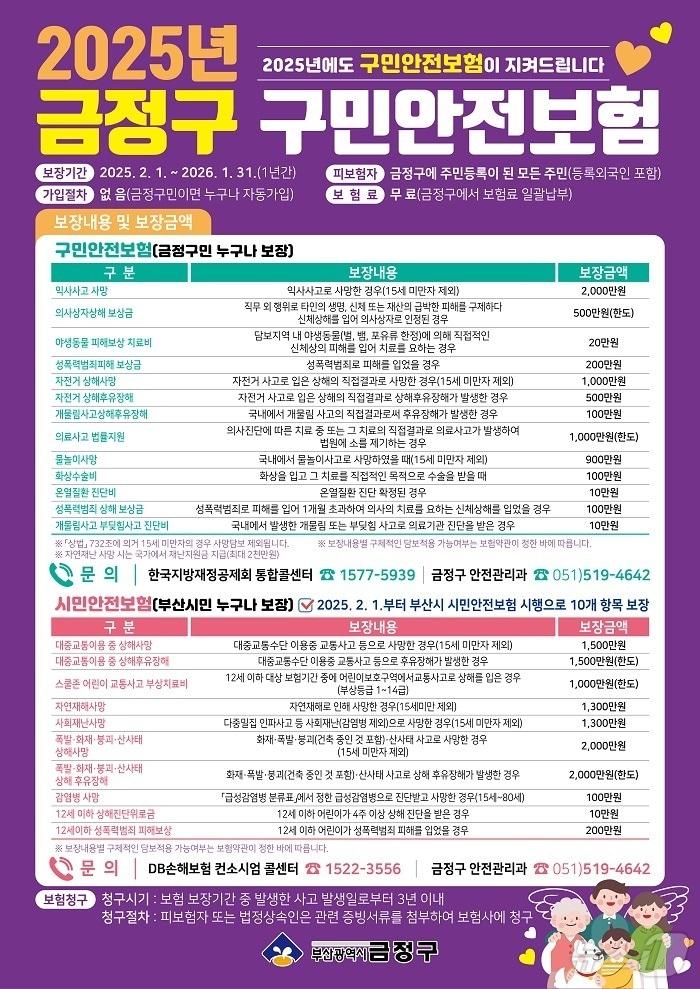 본문 이미지 - 2025년 부산 금정구 구민안전보험 안내 포스터.(금정구 제공)
