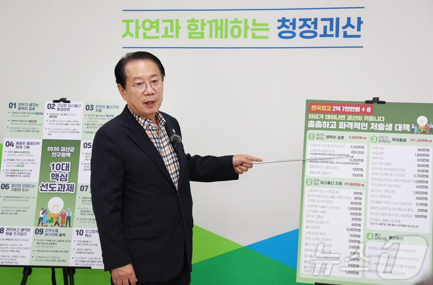 송인헌 괴산군수가 인구정책을 설명하고 있다./뉴스1