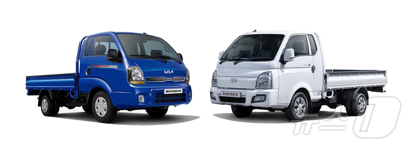 LPG 1톤 트럭 기아 봉고3&#40;왼쪽&#41;와 현대차 포터2&#40;오른쪽&#41; &#40;대한LPG협회 제공&#41;