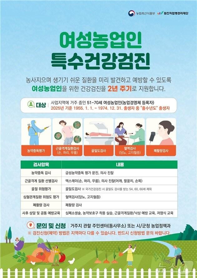 본문 이미지 - 전북자치도 장수군은 '여성 농업인 특수건강검진 지원사업' 신청을 받는다고 17일 밝혔다.(장수군제공. 재판매 및 DB금지)2025.2.17/뉴스1