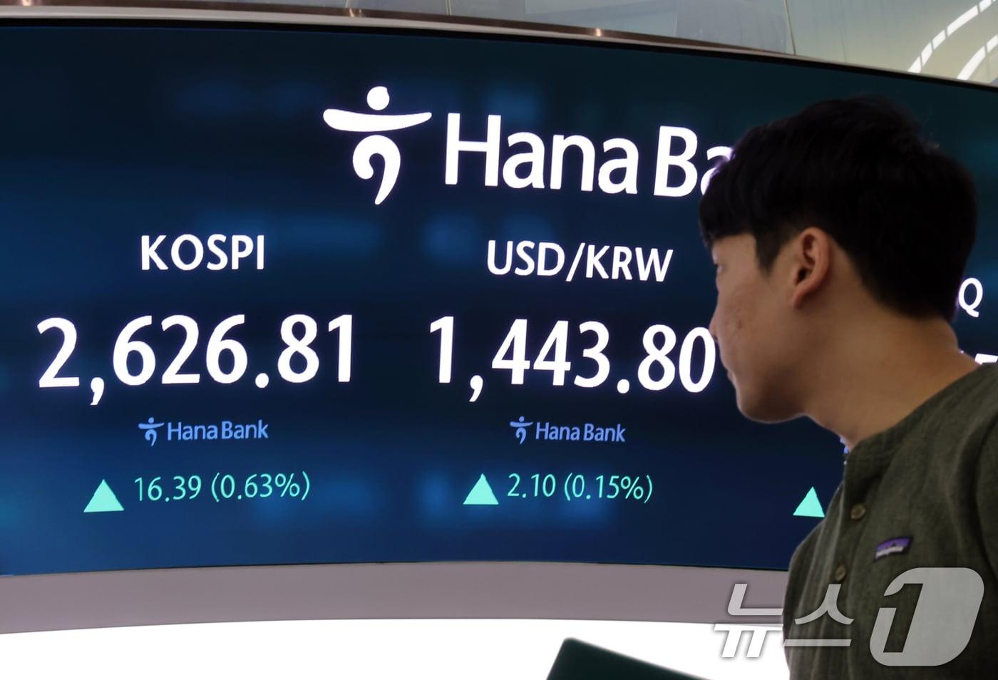 18일 오후 서울 중구 하나은행 본점 딜링룸 전광판에 증시 종가가 표시되고 있다. 2025.2.18/뉴스1 ⓒ News1 황기선 기자