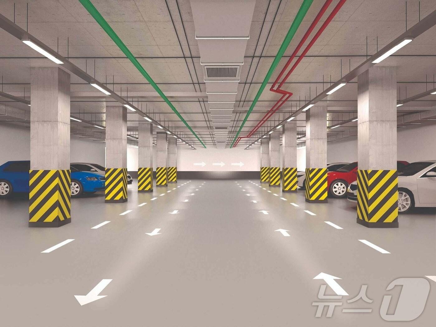 본문 이미지 - 친환경 폴리우레아 바닥재 시스템이 적용된 주차장 이미지 (KCC 제공)
