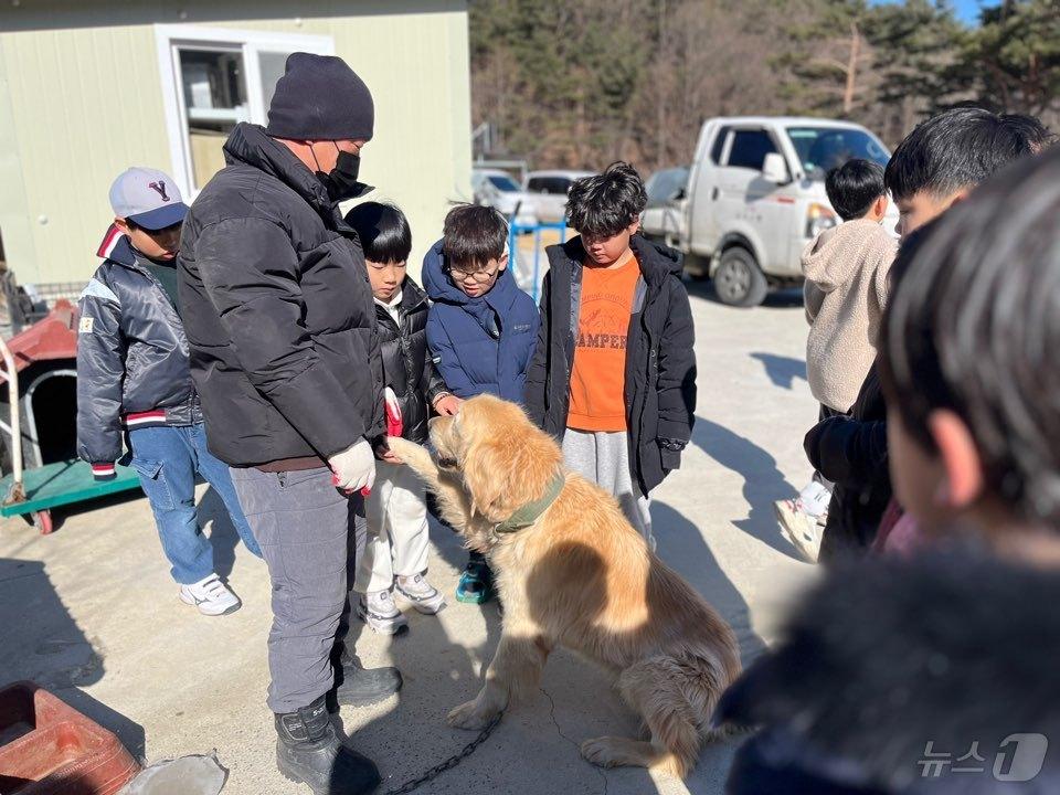 본문 이미지 - 강원 양양군 다함께돌봄센터 소속 아동 29명은 지난 19일 손양면 양양 유기견보호센터를 방문했다.&#40;양양군 제공, 재판매 및 DB 금지&#41; 2025,2,20/뉴스1
