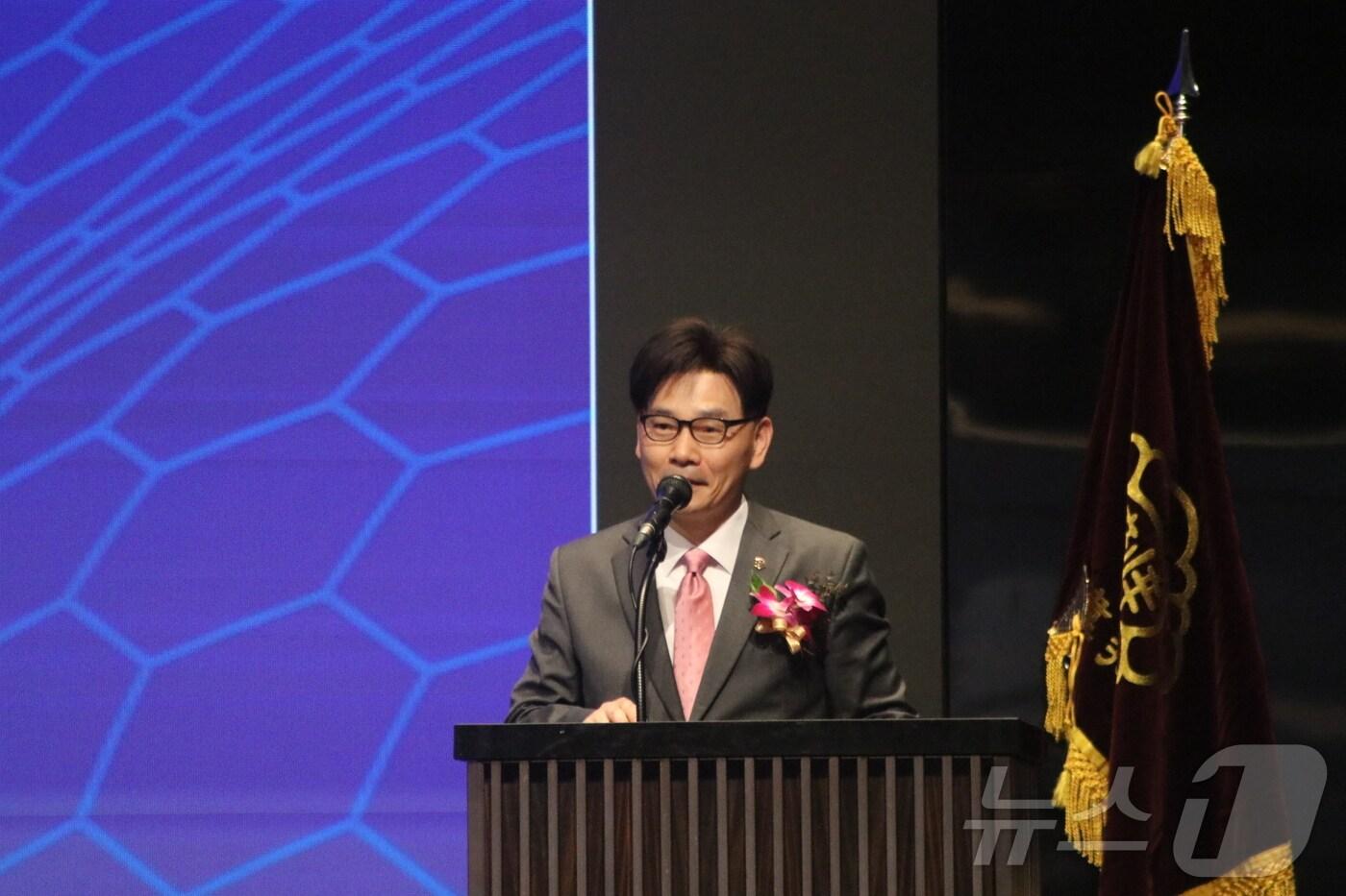 제64회 대한변리사회 정기총회에서 김두규 회장이 인사말을 하고 있다.(대한변리사회 제공.재판매 및 DB금지)/뉴스1