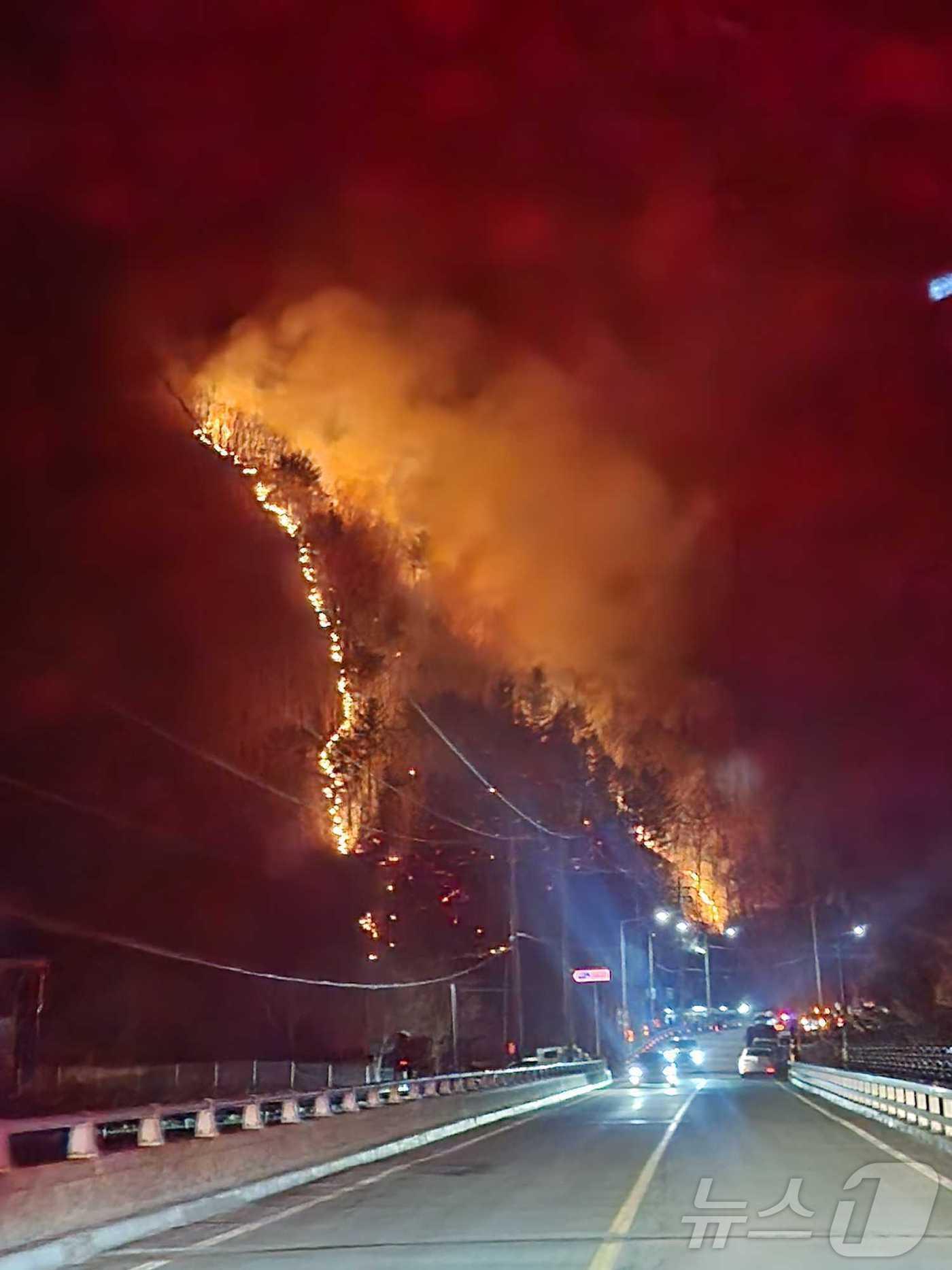본문 이미지 - 21일 오후 강원 정선군 여량면 산불 현장.(동부지방산림청 제공, 재판매 및 DB 금지) 2025.2.21/뉴스1