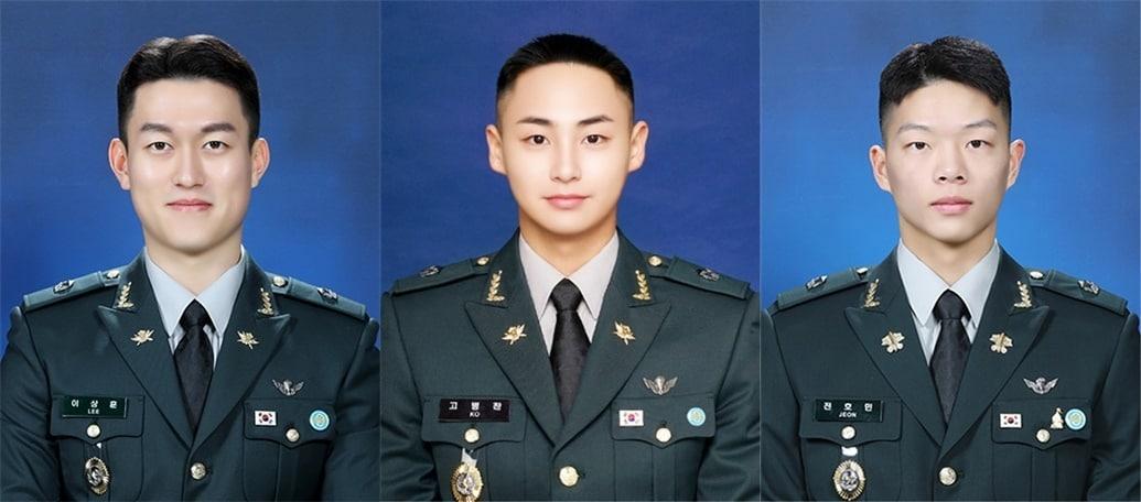 본문 이미지 - &#40;왼쪽부터&#41;대통령상 수상자 이상훈 소위, 국무총리상 수상자 고병찬 소위, 국방부장관상 수상자 전호민 소위.&#40;육군 제공&#41;