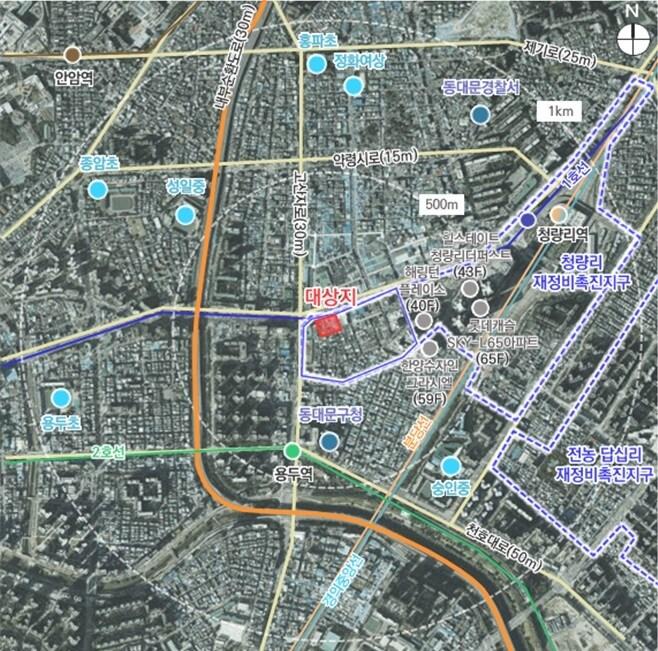 본문 이미지 - 청량리 재정비촉진지구 용두1구역 2지구 위치도&#40;서울시 제공&#41;.