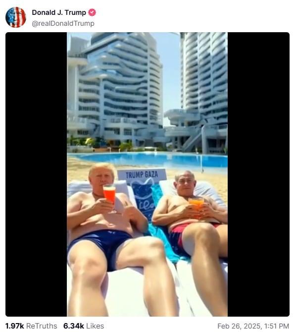 본문 이미지 - 도널드 트럼프 미국 대통령이 25일(현지시간) 자신의 트루스소셜 계정에 올린 인공지능(AI) 영상. <출처=도널드 트럼프 트루스소셜 계정 갈무리>