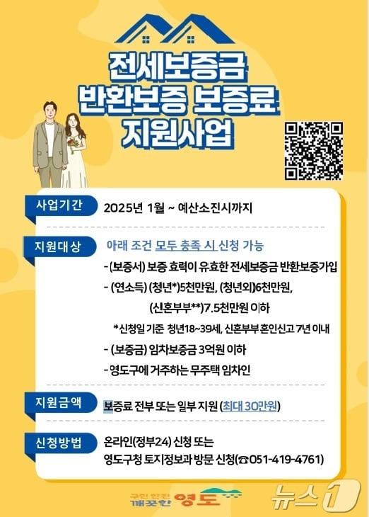 본문 이미지 - 부산 영도구 전세보증금반환 보증료 지원 사업 안내문. &#40;부산 영도구 제공. 재판매 및 DB 금지&#41;