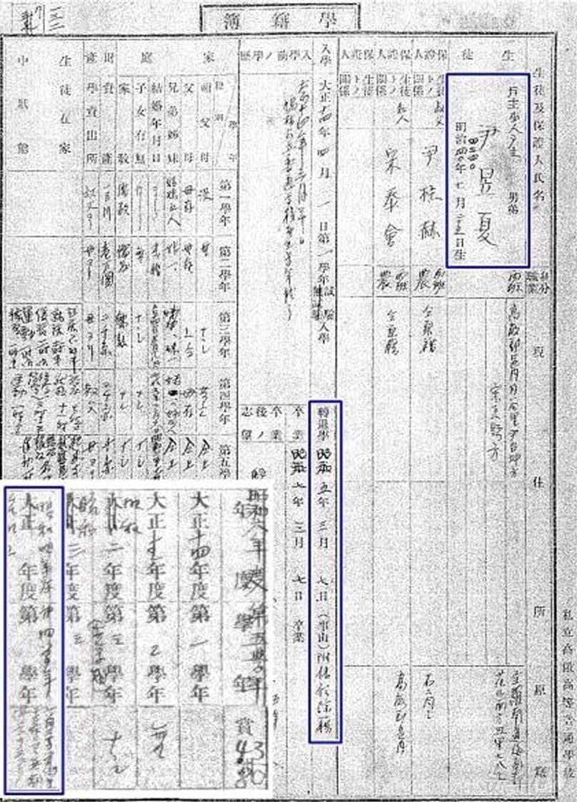본문 이미지 - 윤욱하 선생이1929년 4학년 재학 중 학칙에 의해 무기정학을 받은 후 1930년 3월 7일 제적된 내용이 기재되어 있는 당시 고창고등보통학교 학적부(국가보훈처 제공. 재판매 및 DB금지) 2025.3.1/뉴스1