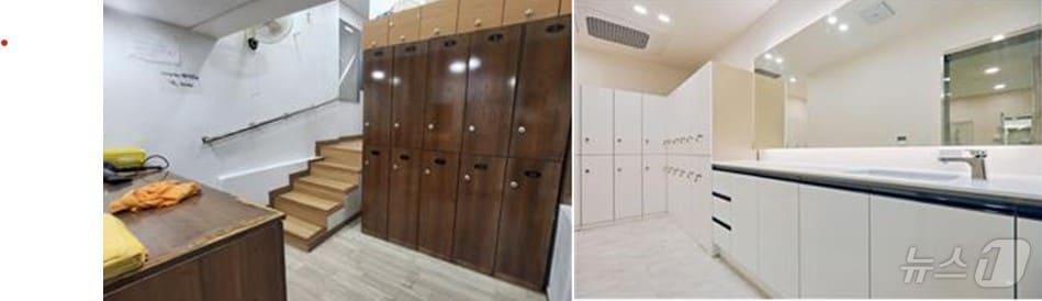 본문 이미지 - 범천건강문화센터 샤워장 새단장 전&#40;사진 왼쪽&#41;과 후&#40;부산시청 제공&#41;