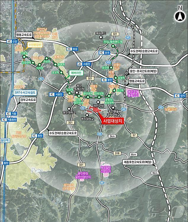 본문 이미지 - ‘용인중앙공원 공공지원민간임대주택 공급촉진지구’ 위치도.(용인시 제공)  