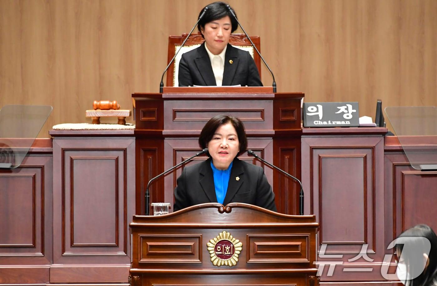 박미정 광주시의원이 4일 광주시의회 본회의 5분 발언을 통해 &#39;사회적 재난과 참사 등에 대한 치유와 안전한 공동체 구축&#39;을 촉구하고 있다.&#40;광주시의회 제공&#41;2025.2.4/뉴스1 