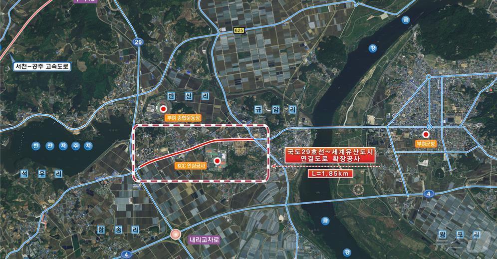 본문 이미지 - 국도 29호선 세계유산도시 연결도로 확포장공사 위치도. (부여군 제공)/뉴스1