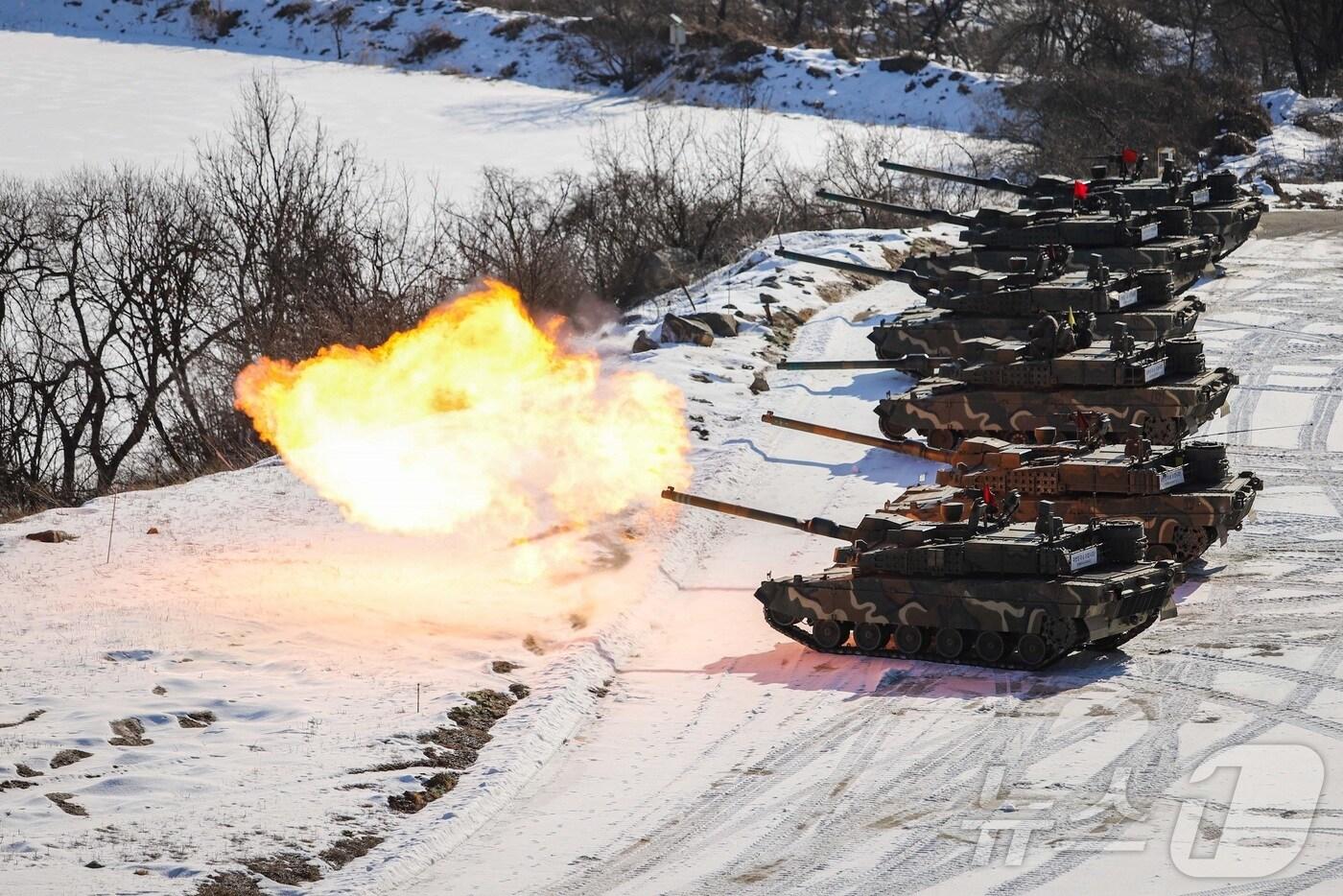 육군 K2 전차가 사격을 하고 있다. .&#40;11사단 제공&#41;2025.2.8/뉴스1 ⓒ News1 양희문 기자