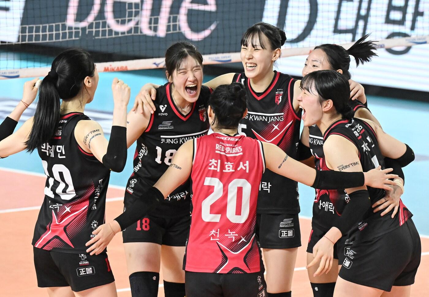 흥국생명에 역전승을 거둔 정관장. (한국배구연맹 제공)