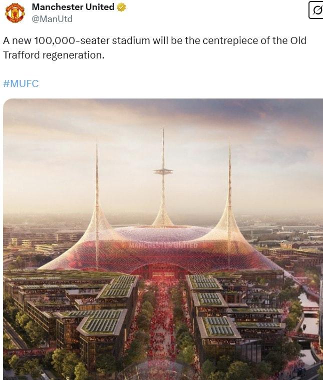 본문 이미지 - 맨체스터 유나이티드가 11일(한국시간) 10만 석 규모의 구장 건설을 공식 발표했다. (맨체스터 유나이티드 SNS 캡처)