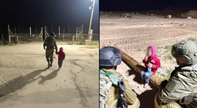 본문 이미지 - 이스라엘군 초소로 걸어온 4살 아이. (사진=이스라엘군 엑스(X·옛 트위터) 게시물 갈무리)