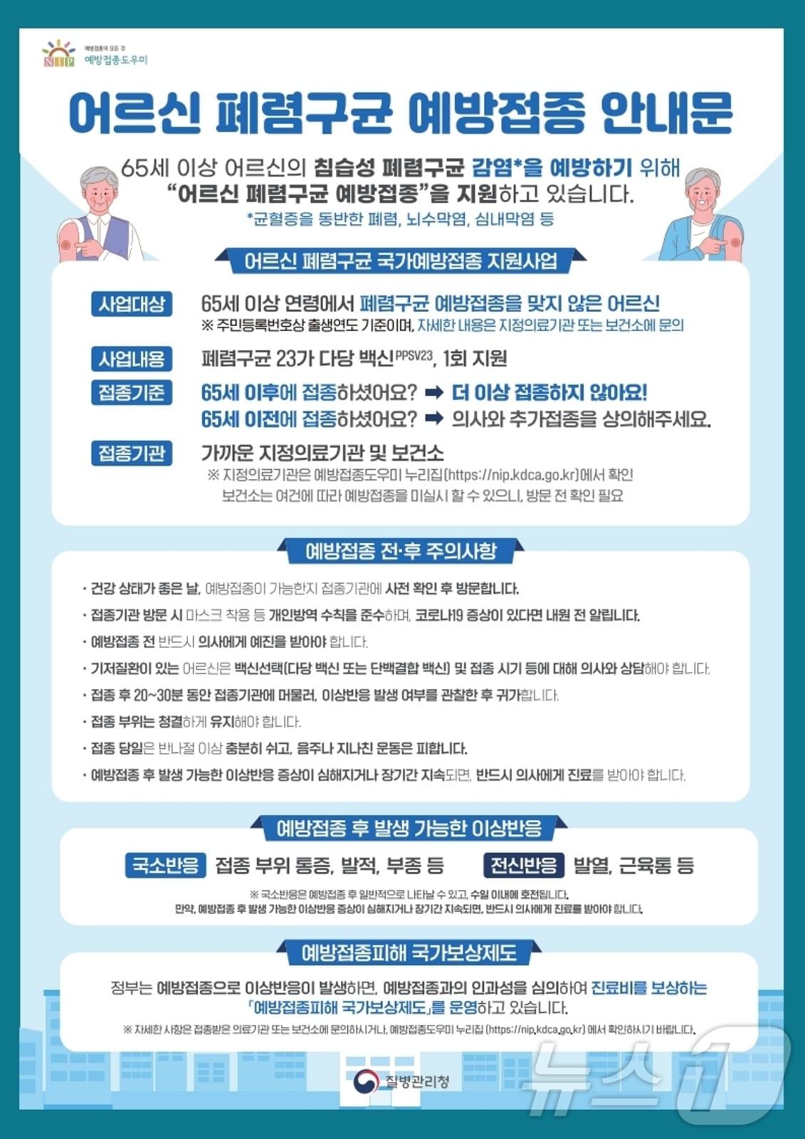 본문 이미지 - 괴산군 어르신 폐렴구균 무료 예방접종 안내문/뉴스1