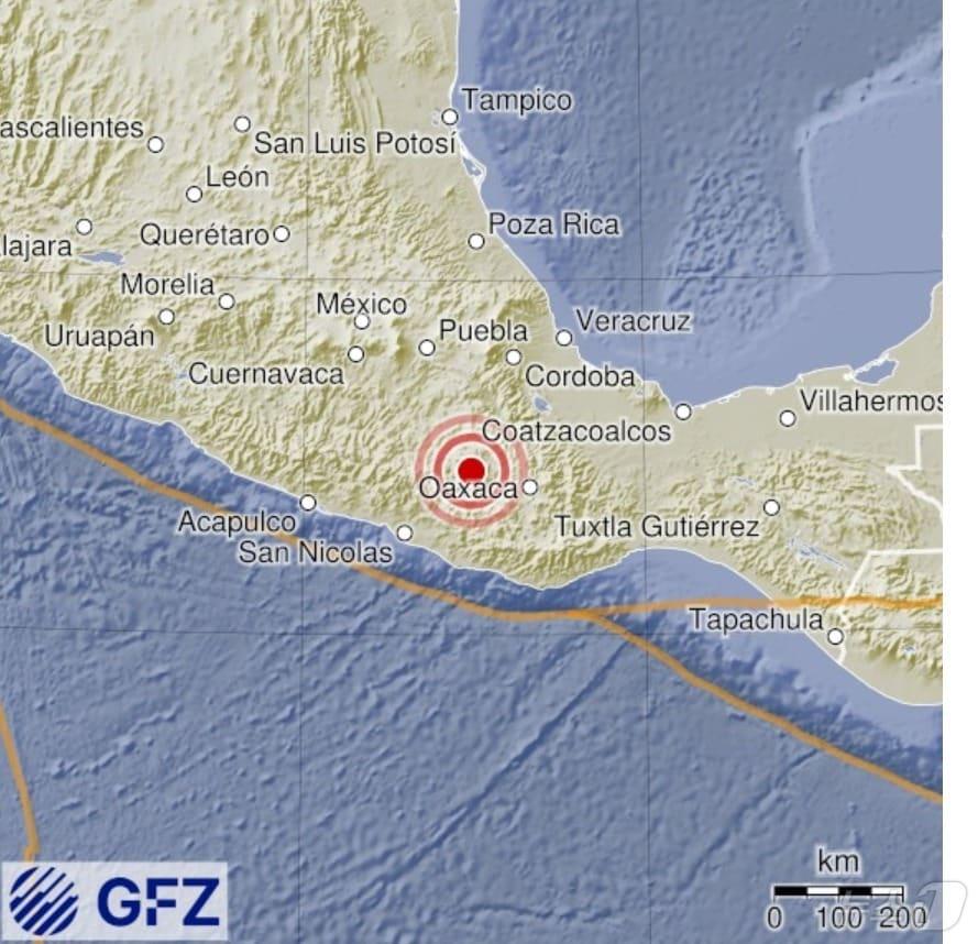 본문 이미지 - 멕시코 오아하카 지역에서 규모 5.6의 지진이 발생했다. (출처=독일 지구과학연구센터) 2025.3.15./뉴스1
