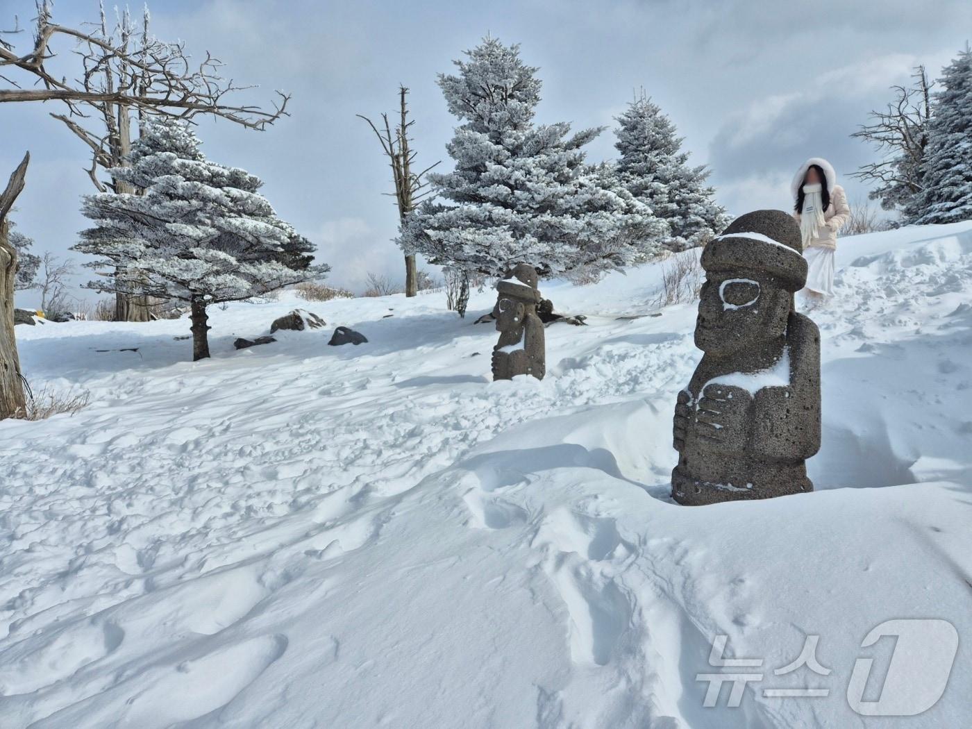 본문 이미지 - 강원 산지와 동해안에 많은 눈이 내린 17일 오후 평창군 발왕산 모나 용평 리조트에서 발왕산 케이블카 정상부에서 나들이객들이 설경을 즐기고 있다. 2025.3.17/뉴스1 ⓒ News1 윤왕근 기자