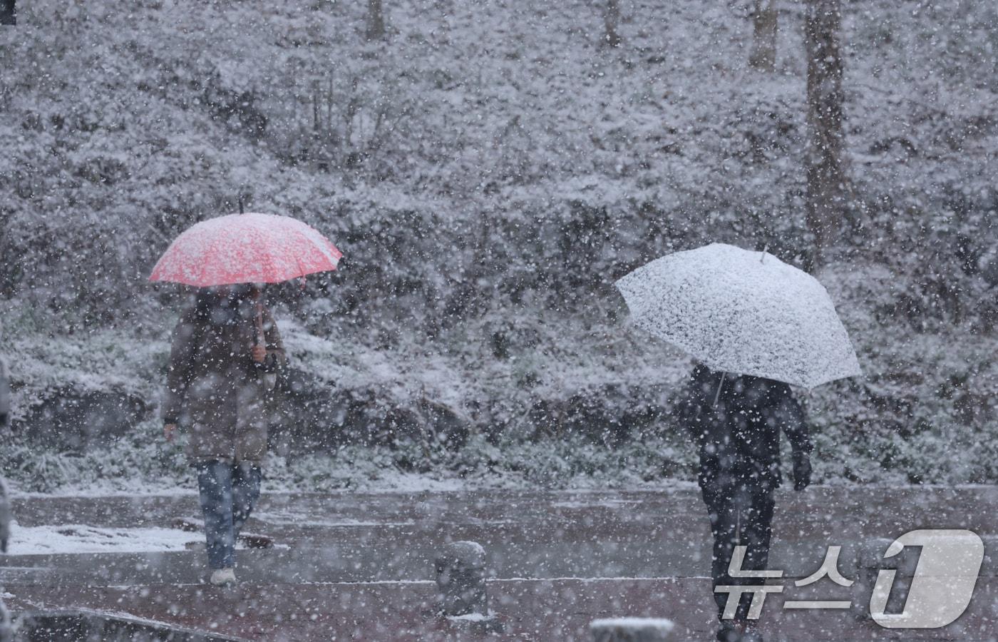 본문 이미지 - 눈 내린 출근길.  ⓒ News1 