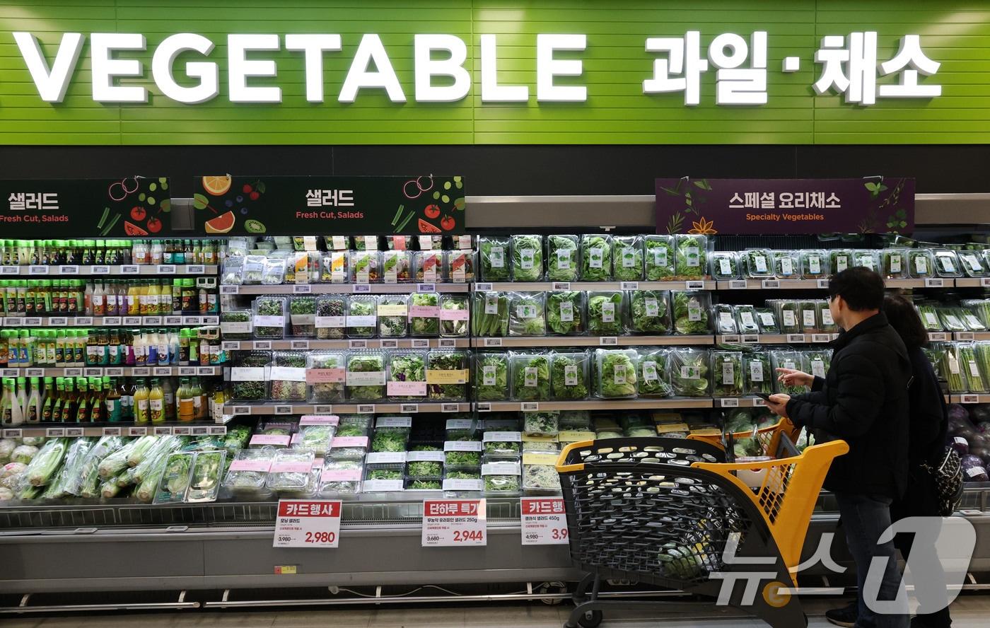 서울시내 한 대형마트에서 시민들이 채소를 비롯한 식료품을 구매하고 있다.  ⓒ News1 박세연 기자