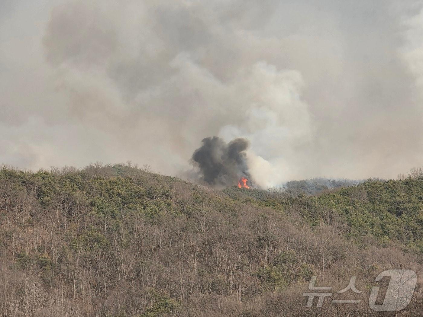 본문 이미지 - 경북 의성군 일대 야산에서 22일 동시다발적인 산불이 발생해 주민 대피령이 내려졌다. 사진은 산불 현장. (경북소방본부 제공. 재판매 및 DB 금지) 2025.3.22/뉴스1