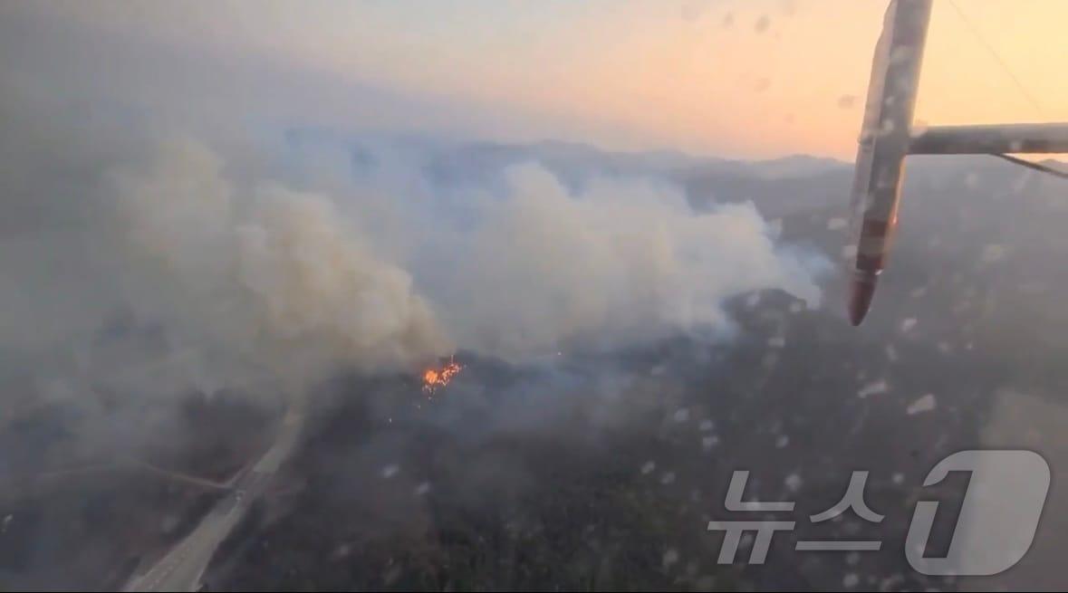 본문 이미지 - 22일 울산 울주 온산읍 운화리 임야에서 산불이 발생했다. 소방당국은 현재 인력 160여명을 투입해 70%가량 진화한 상태다.(울산소방본부 제공, 재판매 및 DB금지) 2025.3.22/뉴스1 ⓒ News1 