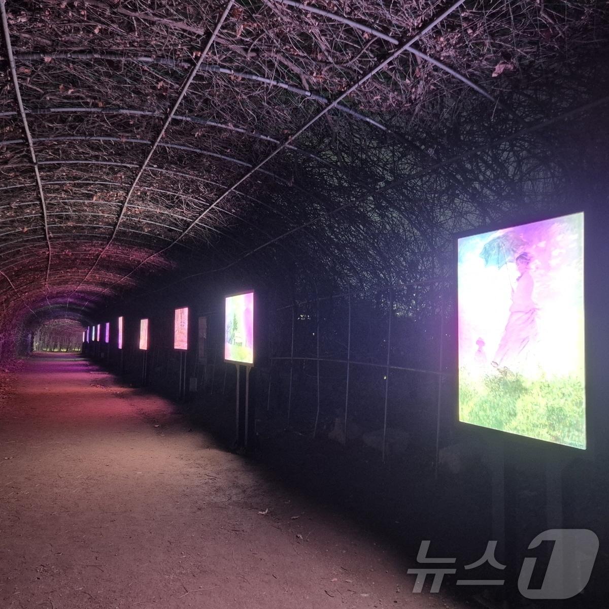 본문 이미지 - 일산호수공원 덩굴터널 내에 설치된 ‘디지털 아트 갤러리’ (고양시 제공, 재판매 및 DB금지)