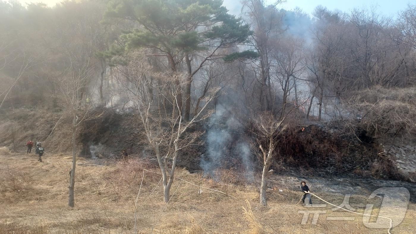 본문 이미지 - 전북 진안군 야산서 발생한 불(전북자치도소방본부 제공. 재판매 및 DB금지)