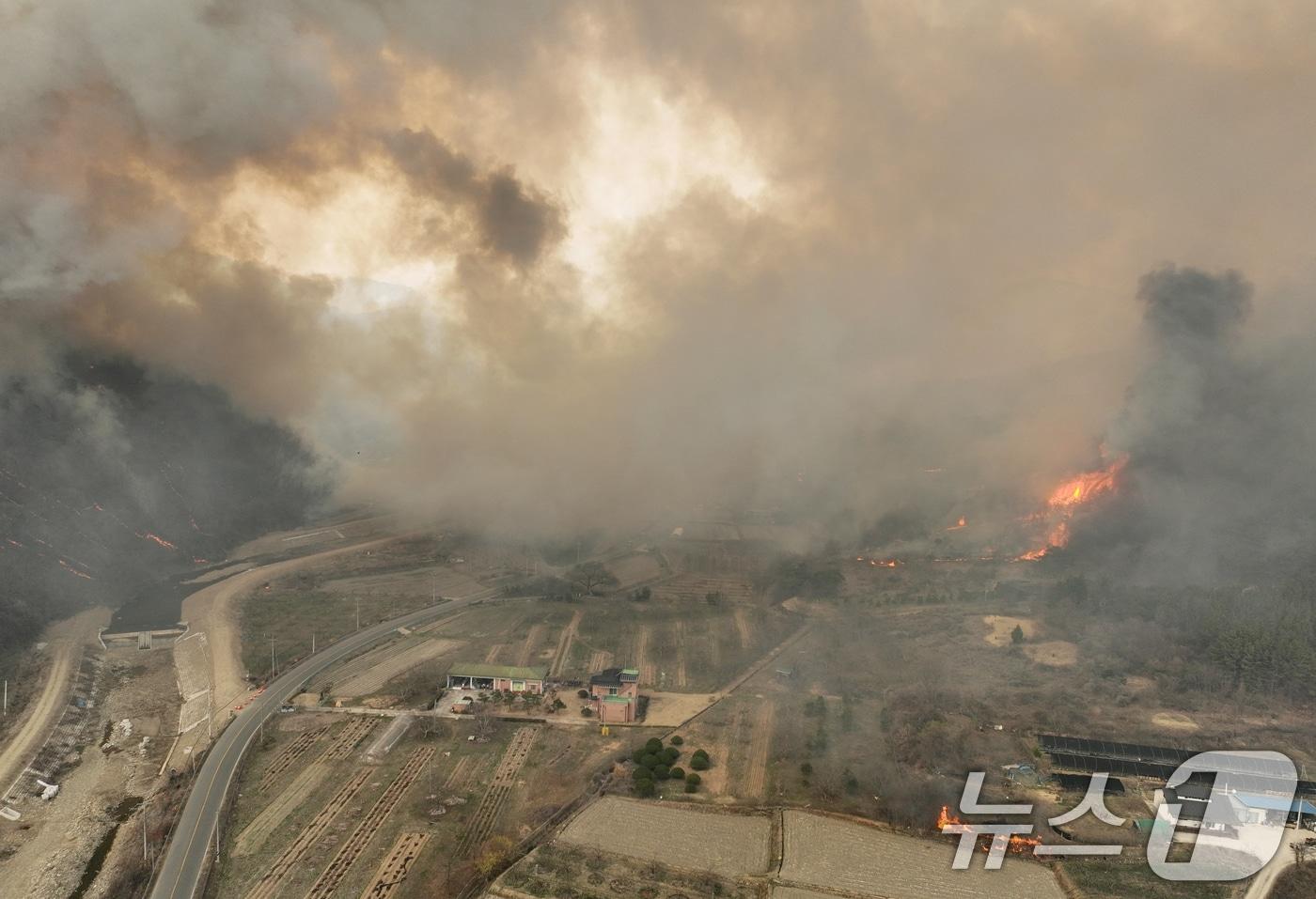 경북 의성군 산불이 나흘째 이어지고 있는 25일 오후 경북 의성군 하령리 일대 야산에 산불이 지속되고 있다. 2025.3.25/뉴스1 ⓒ News1 김영운 기자