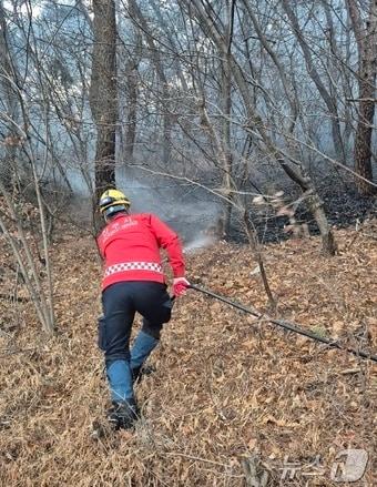 본문 이미지 - 진주시 수곡면 산불 진화 장면(진주시 제공. 재판매 및 DB금지). 2025.3.25