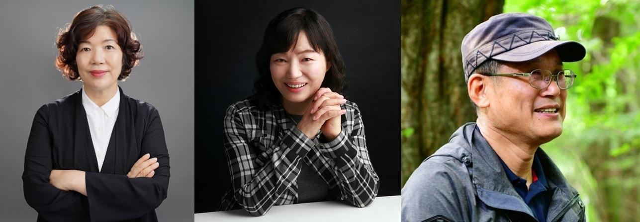 본문 이미지 - 왼쪽부터 시 부문 수상자 김휼, 장편소설 부문 수상자 김미수, 논픽션 부문 수상자 허호준(제주4·3평화재단 제공. 재판매 및 DB 금지)