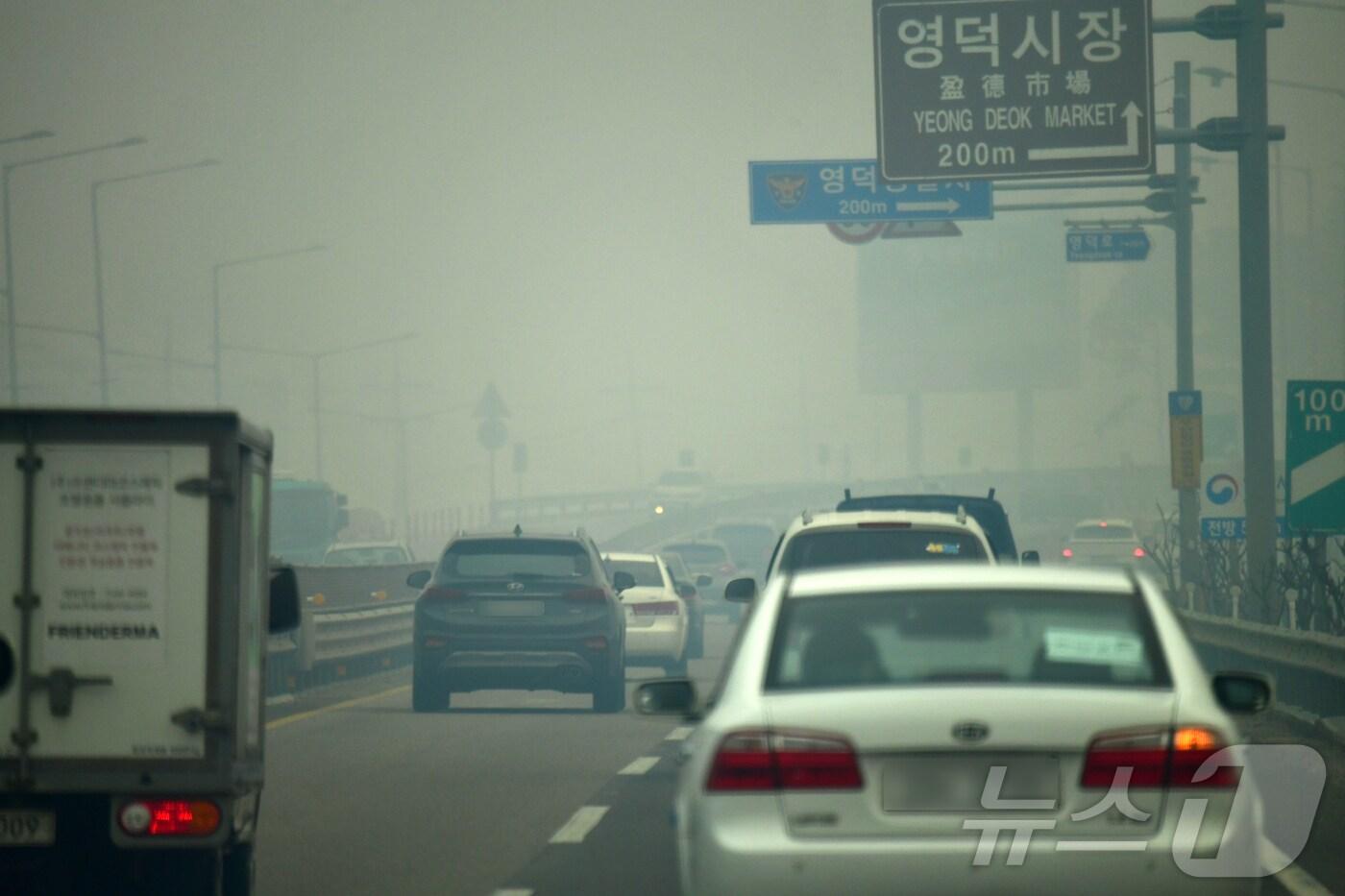 경북 의성에 시작된 산불이 강풍을 타고 영덕군까지 확산하면서 안전한 곳으로 대피하려는 주민들로 7번 국도가 극심한 정체를 빚고 있다. 2025.3.26/ㄴ스1 