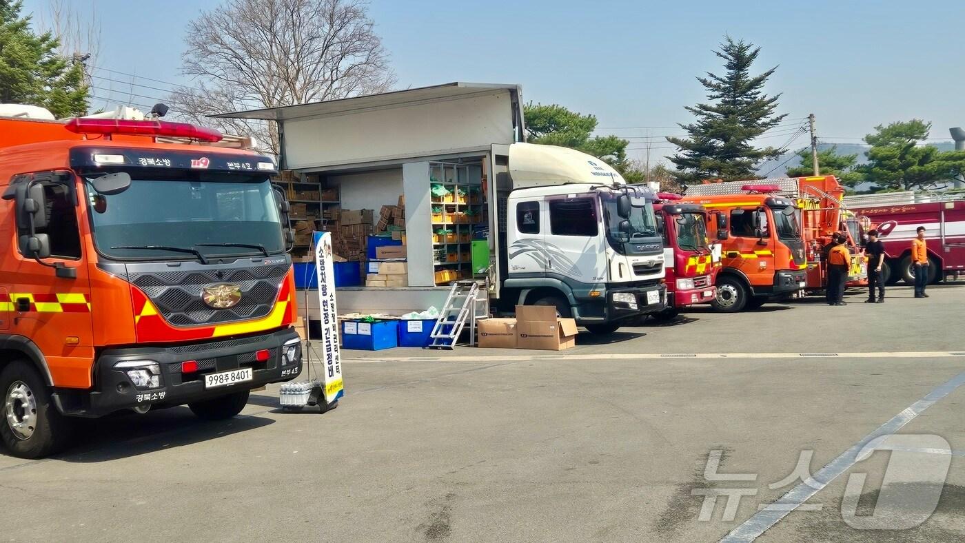 26일 의성종합운동장에서 진행되고 있는 타타대우모빌리티의 소방차 차량 점검 서비스 현장.(타타대우 제공) 