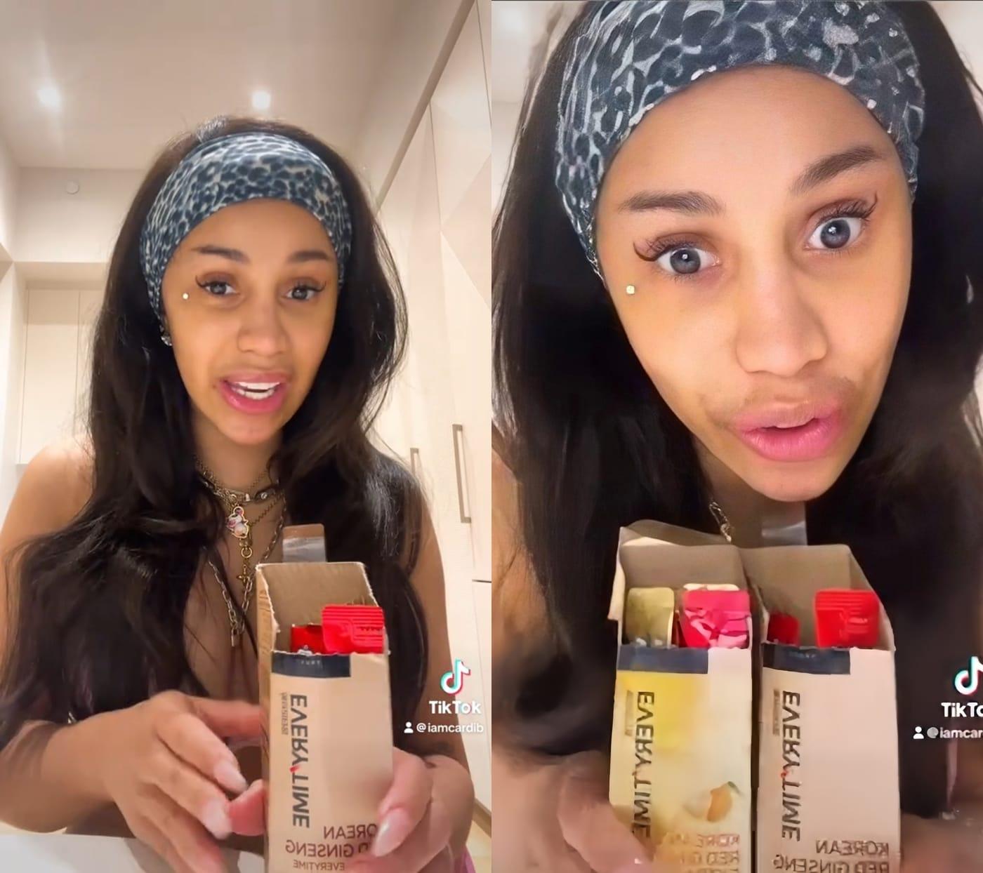 본문 이미지 - 미국 카디비(Cardi B) 틱톡 계정에 올라온 정관장 에브리타임 섭취 영상 캡처 이미지(KGC인삼공사 제공)