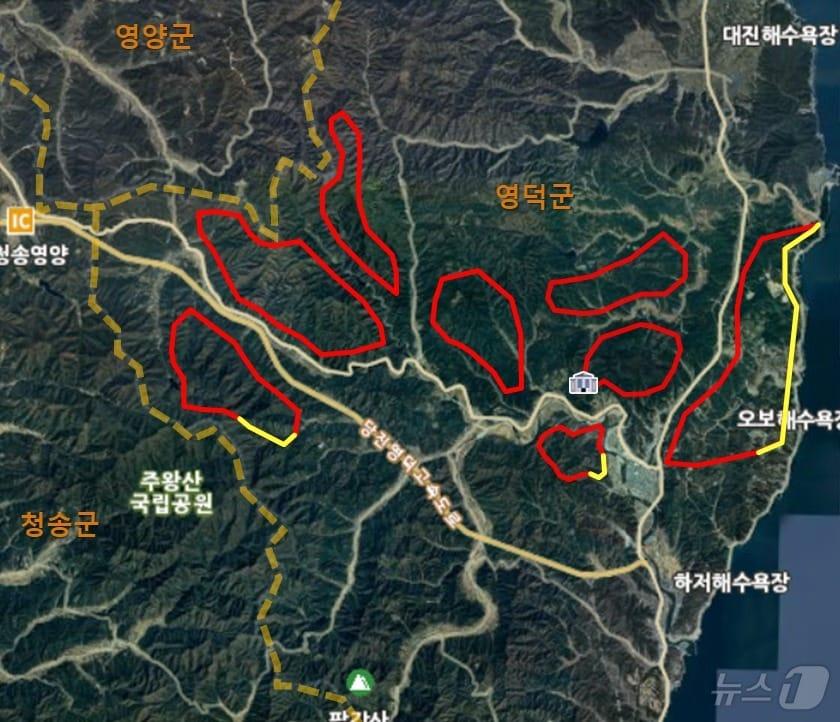 본문 이미지 - 27일 오전 6시 기준 영덕군 산불 상황도(산림청 제공. 재판매 및 DB 금지)2025.3.27/뉴스1