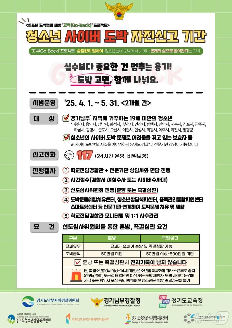 본문 이미지 - 경기남부경찰청·경기도남부자치경찰위원회 '고백(Go-Back) 프로젝트' 홍보물. (경기남부경찰청 제공. 재판매 및 DB 금지) 2025.3.28/뉴스1