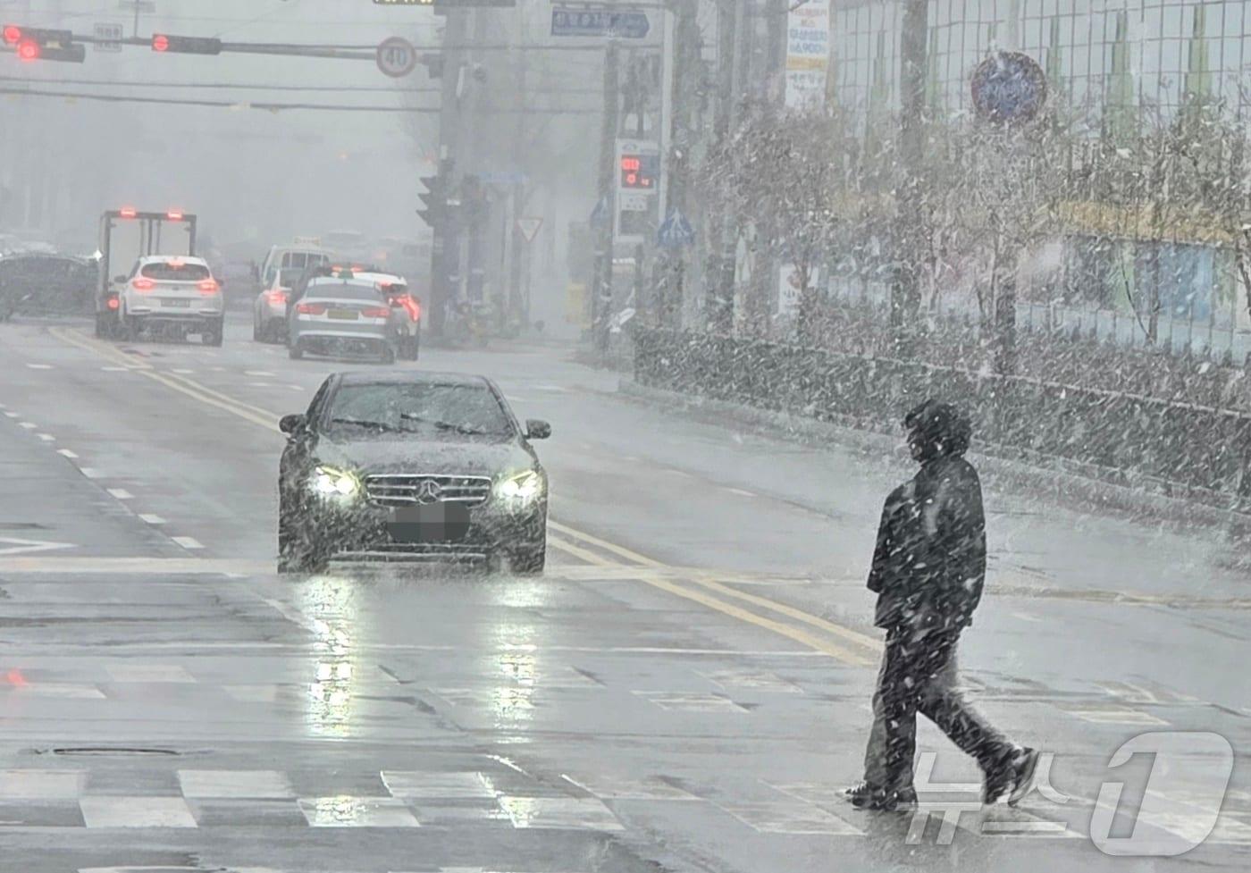 3월의 마지막 주말인 29일 충남 천안에는 눈과 비가 번갈아 내리는 등 날씨가 오락가락했다. 2024.3.29. /뉴스1 ⓒNews1 이시우 기자